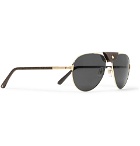 Cartier Eyewear - Aviator-Style Leather-Trimmed Gold-Tone Sunglasses - Gold