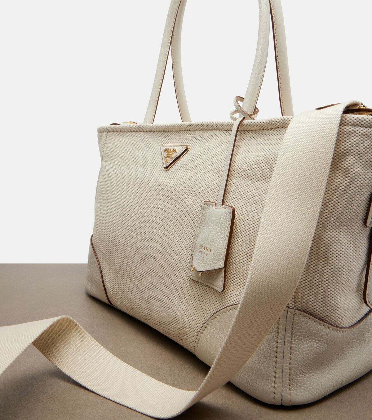 Prada Large leather-trimmed tote bag