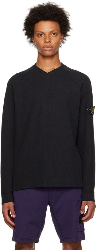 Photo: Stone Island Black V-Neck Sweater