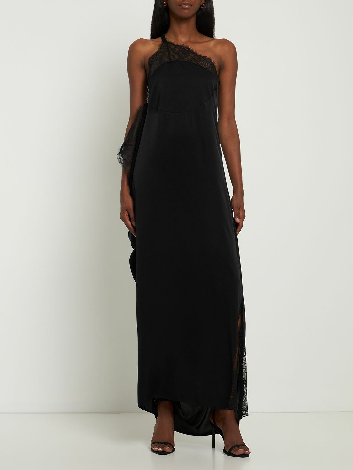 JW ANDERSON Satin & Lace Asymmetrical Long Dress JW Anderson