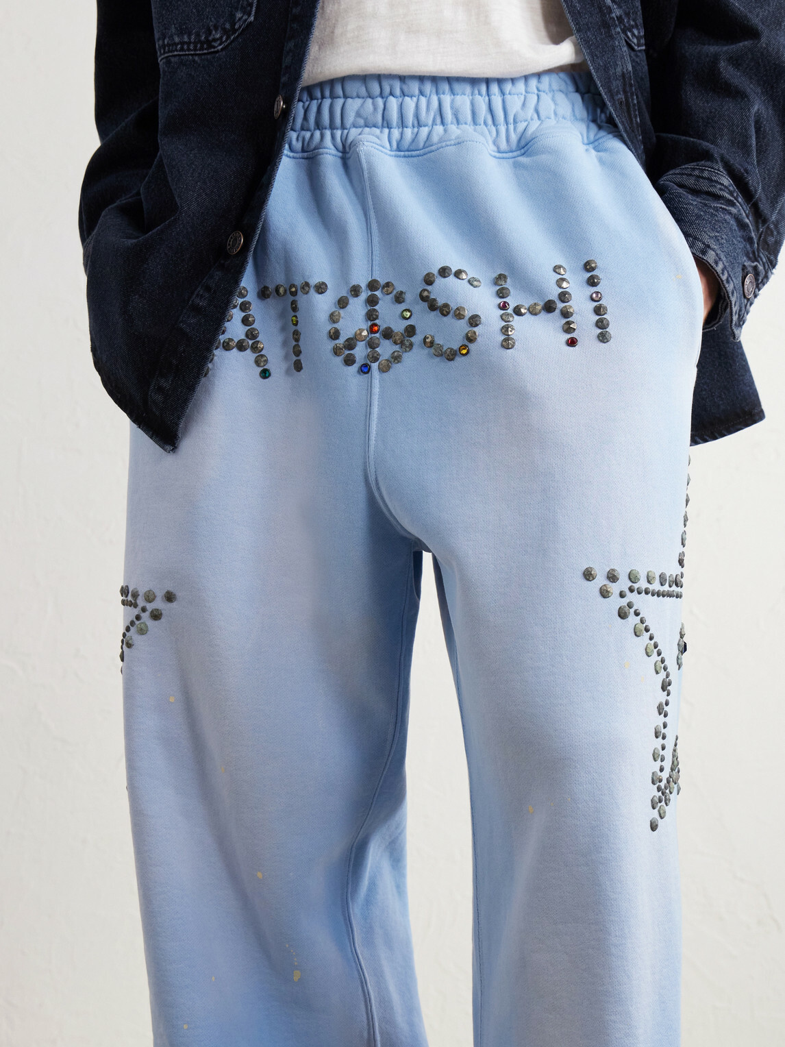 Satoshi Nakamoto - Straight-Leg Studded Cotton-Jersey Sweatpants - Blue