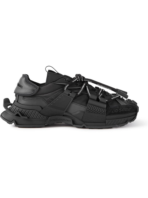 Photo: Dolce & Gabbana - Space Leather- and Suede-Trimmed Rubber and Shell Sneakers - Black