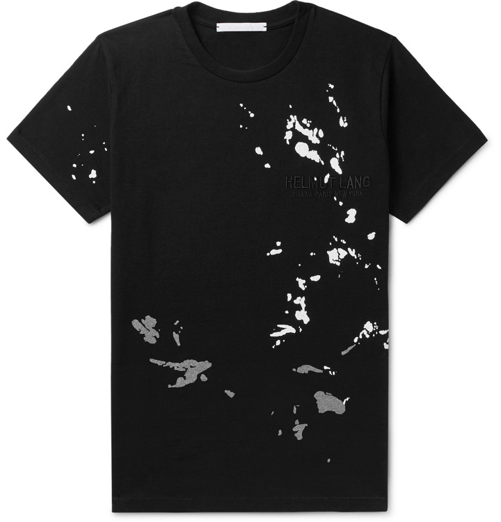 Photo: Helmut Lang - Printed Logo-Embroidered Mélange Cotton-Jersey T-Shirt - Black