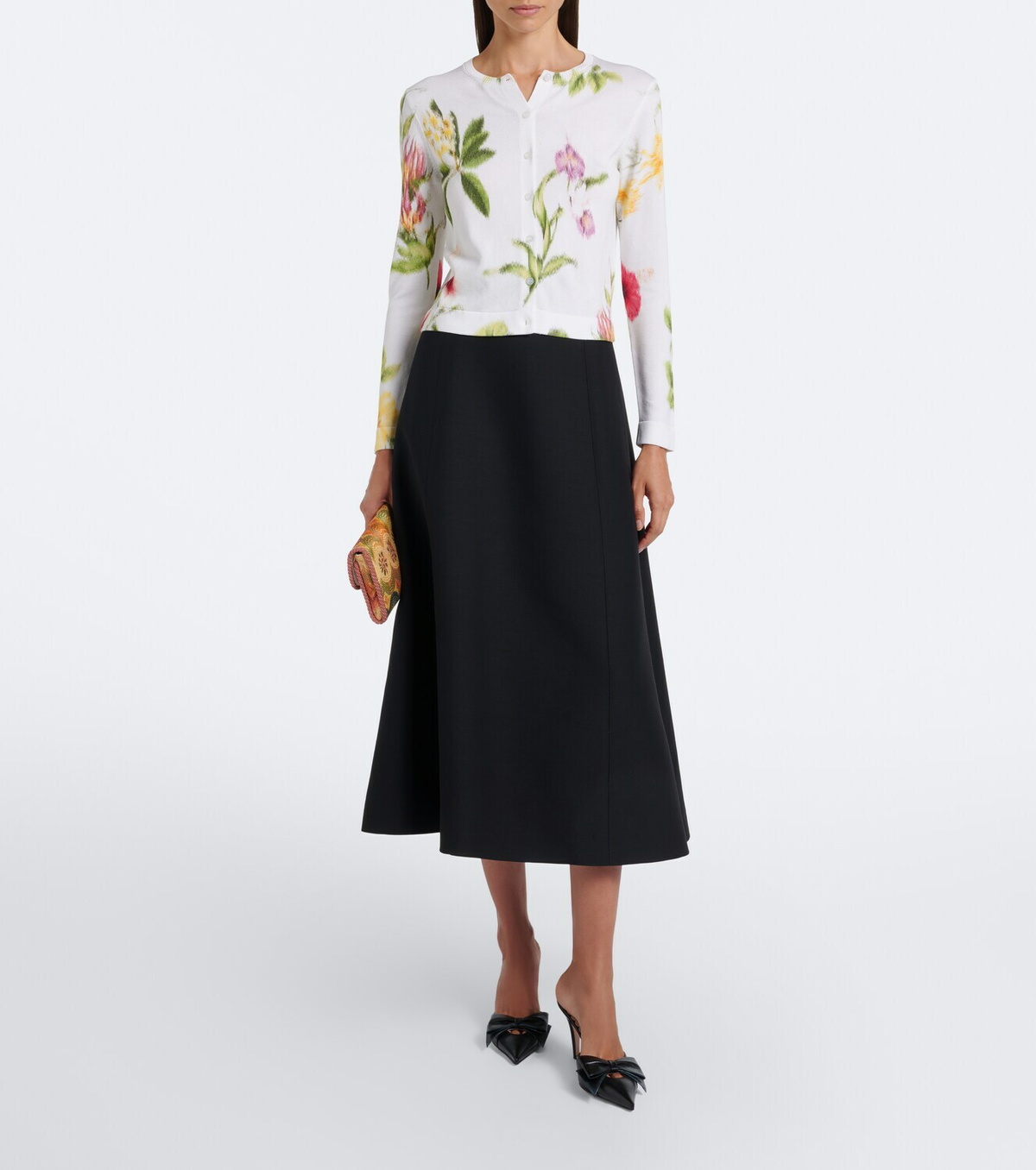 Oscar de la Renta Floral jacquard cotton-blend cardigan