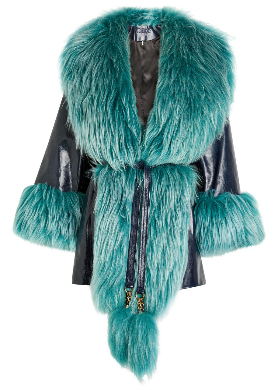 Chloe Shearling-embellished Leather Jacket Blue