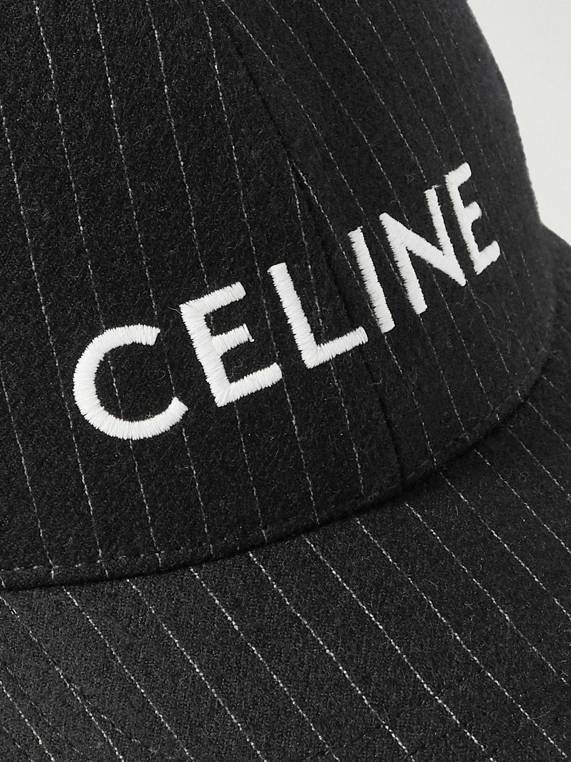 CELINE - Logo-Embroidered Pinstriped Wool Hat - Black
