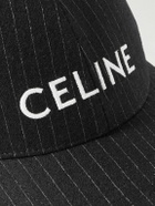 CELINE - Logo-Embroidered Pinstriped Wool Hat - Black