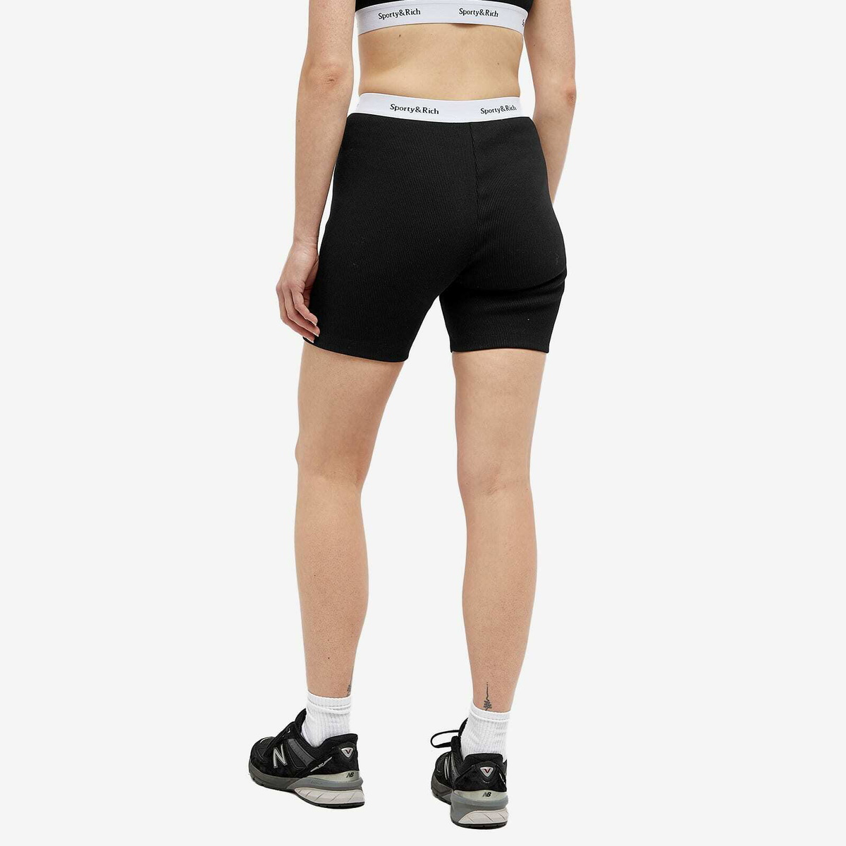 Sporty & Rich Women's Serif Logo Ribbed Cycling Short in Black Sporty & Rich