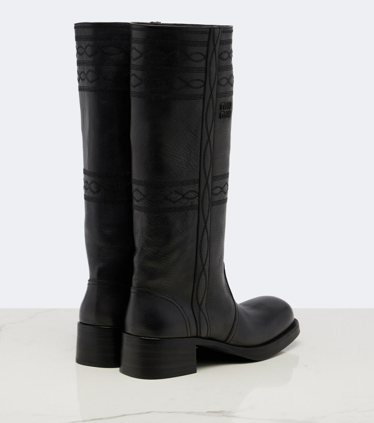 Miu Miu Embroidered leather knee-high boots