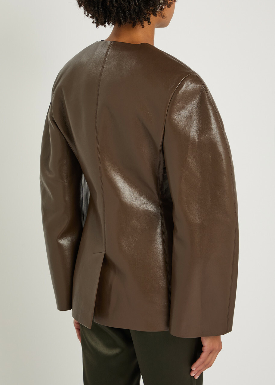 Nanushka Erina Darted Faux Leather Jacket Chocolate