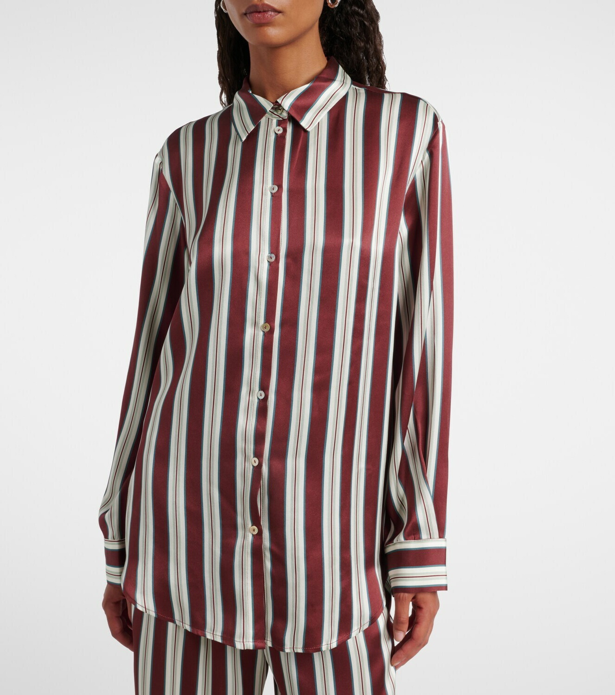 Asceno Striped silk satin pajama shirt