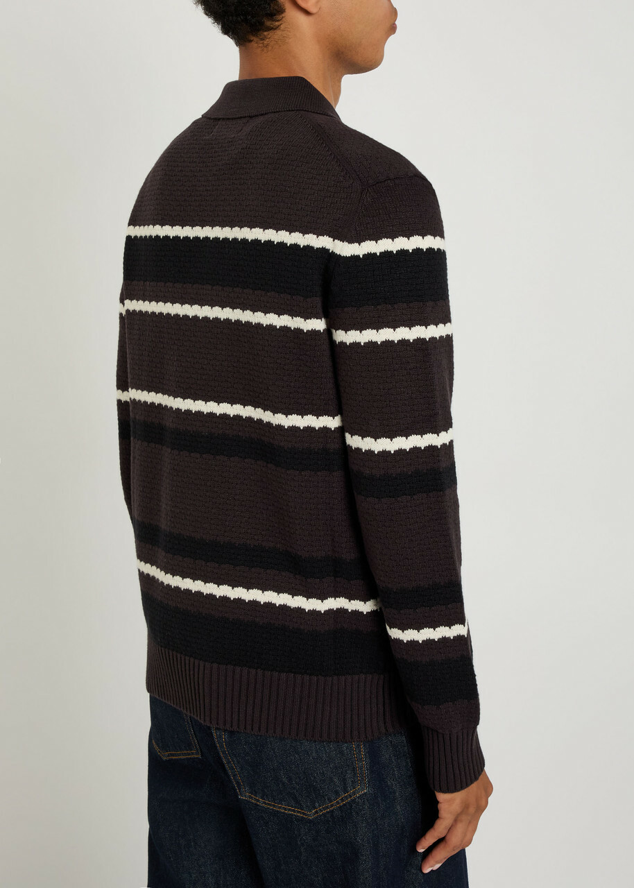NN07 Alfie Striped Cotton Polo Jumper Black