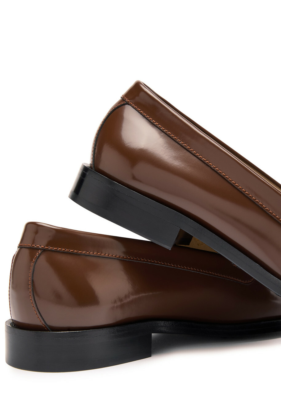 Stuart Weitzman Lottie Colour-blocked Glossed Leather Loafers Brown