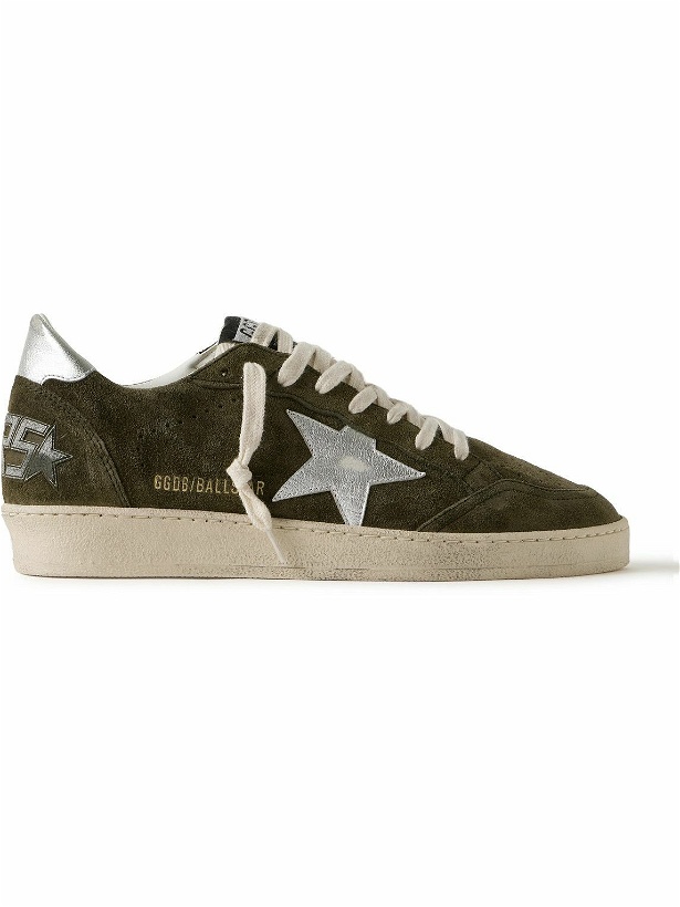 Photo: Golden Goose - Ball Star Distressed Leather-Trimmed Suede Sneakers - Green