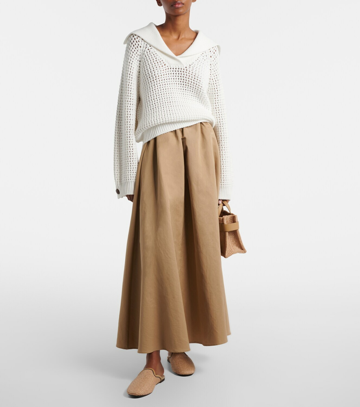 Brunello Cucinelli Cotton-blend midi skirt