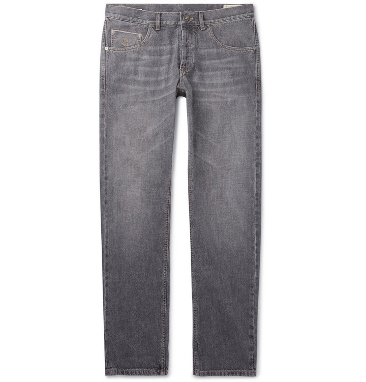 Photo: Brunello Cucinelli - Washed Selvedge Denim Jeans - Men - Gray