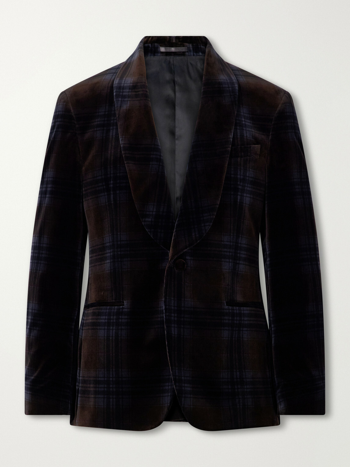 Mr P. - Shawl-Collar Checked Cotton-Velvet Tuxedo Jacket - Brown