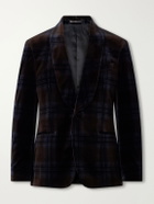 Mr P. - Shawl-Collar Checked Cotton-Velvet Tuxedo Jacket - Brown