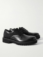 Valentino Garavani - Glossed-Leather and Logo-Jacquard Satin Derby Shoes - Black