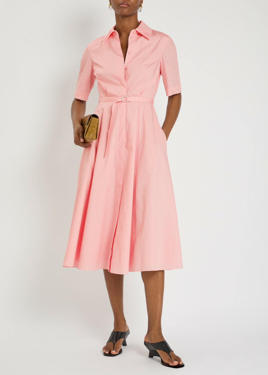 Emilia Wickstead Ruble Belted Cotton Midi Shirt Dress Light Pink