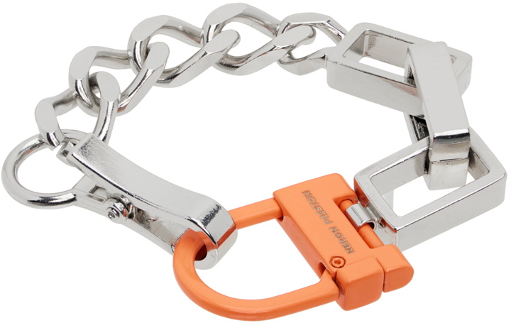 Photo: Heron Preston Silver & Orange Multichain Square Bracelet