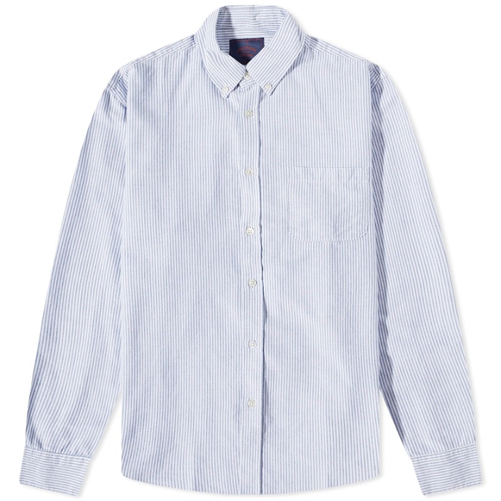 Photo: Portuguese Flannel Men's Belavista Stripe Button Down Oxford Shirt in White/Blue