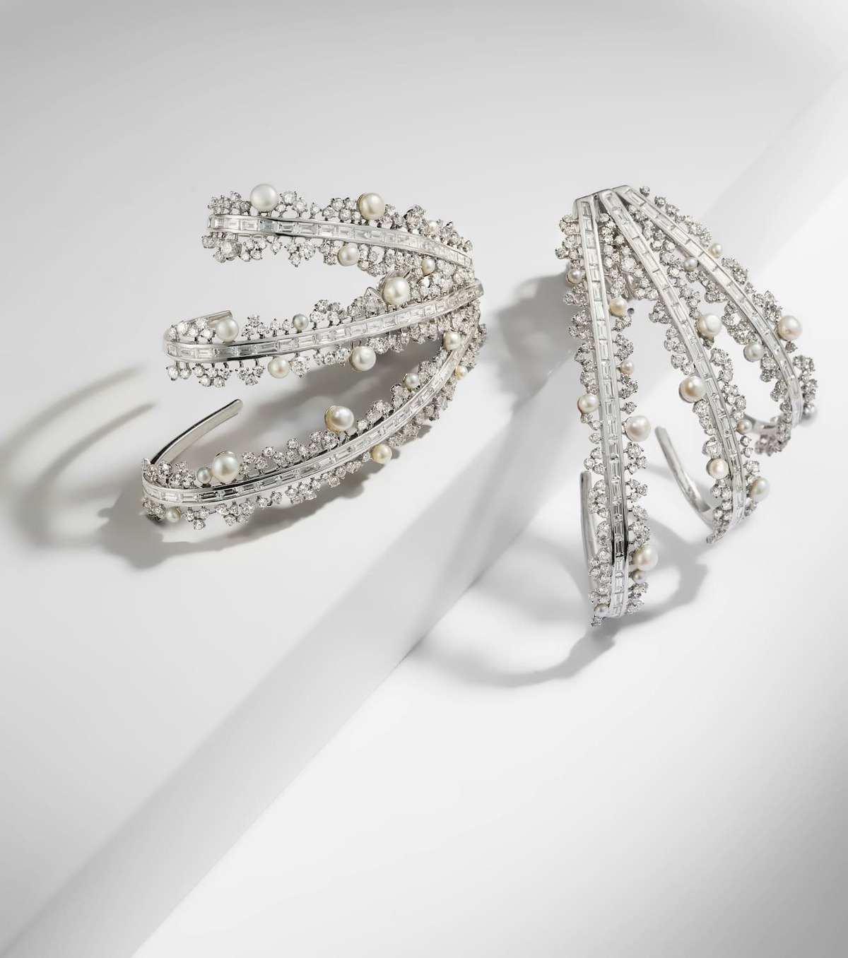 Ananya Scatter 18kt white gold hoop earrings with pearls and diamonds