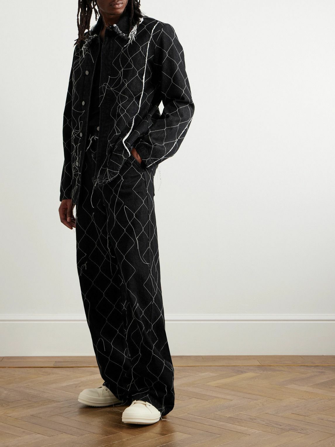 AIREI - Straight-Leg Embroidered Organic Jeans - Black