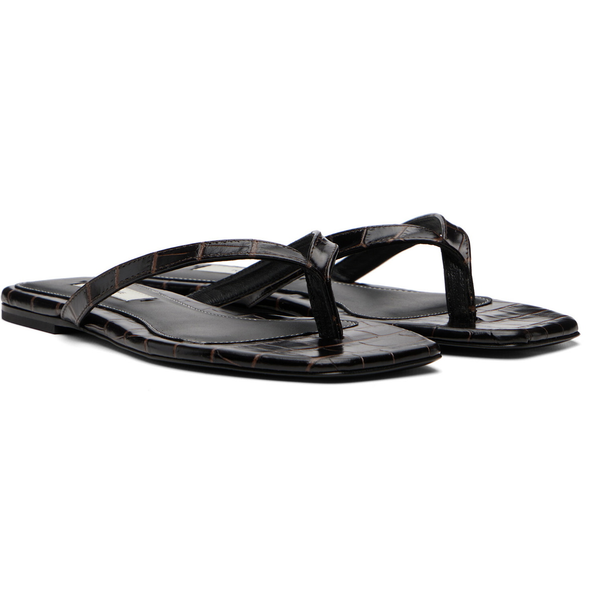 TOTEME Brown Croco-Embossed Flip-Flops