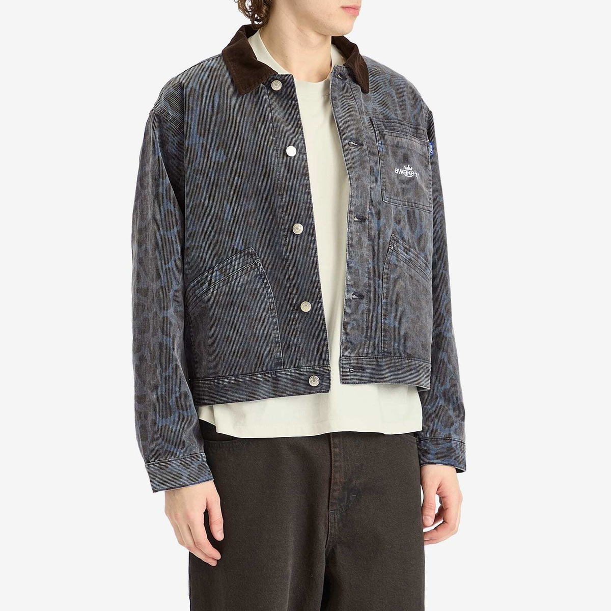 Awake NY Men's Leopard Corduroy Work Jacket in Navy