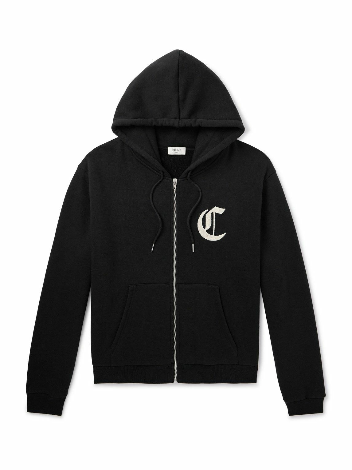CELINE - Logo-Embroidered Cotton and Cashmere-Blend Zip-Up Hoodie