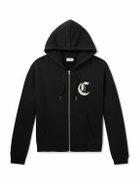 CELINE - Logo-Embroidered Cotton-Jersey Zip-Up Hoodie - Black