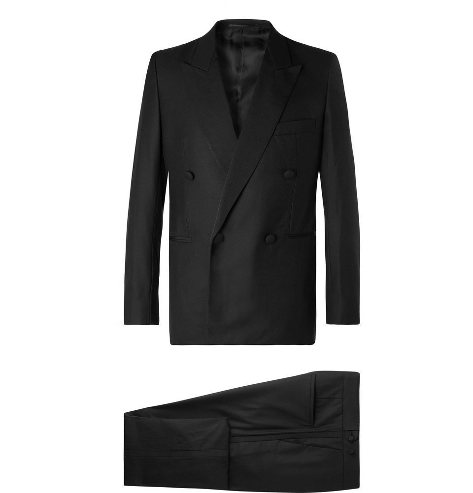 The Row Black Mark Slim Fit Silk Grosgrain Trimmed Escorial Wool