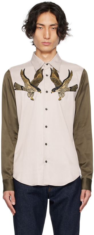 Photo: Dries Van Noten Gray & Khaki Embroidered Shirt
