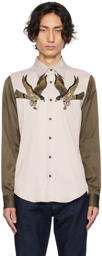 Dries Van Noten Gray & Khaki Embroidered Shirt