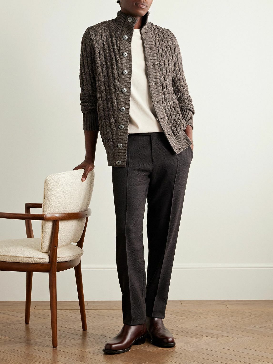 S.N.S. Herning - Stark Textured Virgin Wool Cardigan - Brown