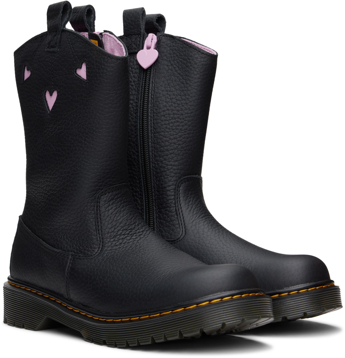 Dr. Martens Big Kids Black Heart Nappa Leather Pull-On Boots