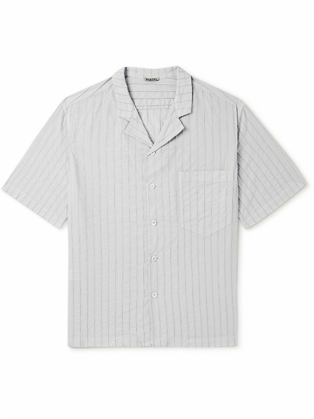 Photo: Barena - Bagolo Camp-Collar Striped Crinkled Cotton-Poplin Shirt - White