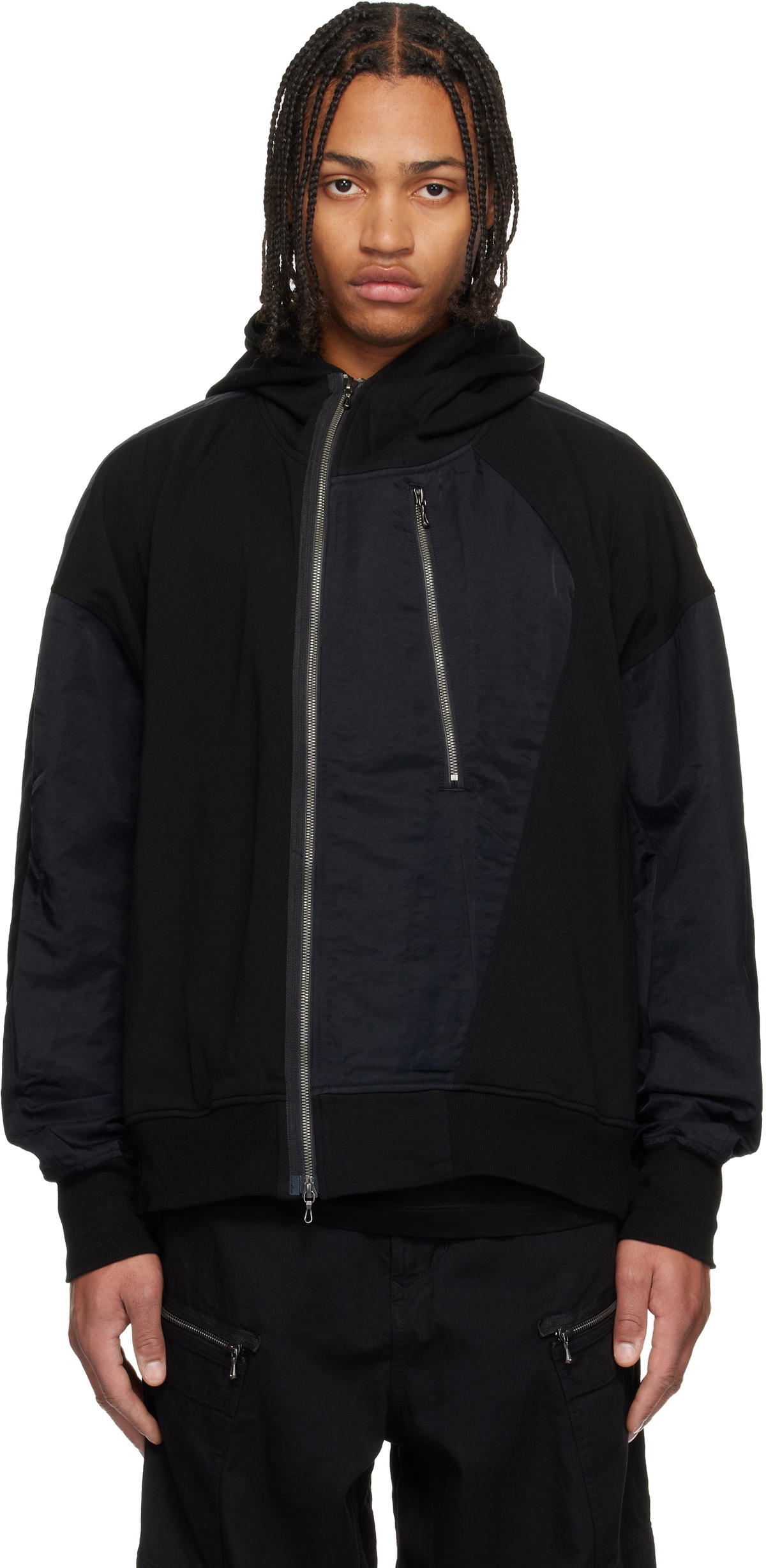 Julius Black Offset Zip Hoodie Julius