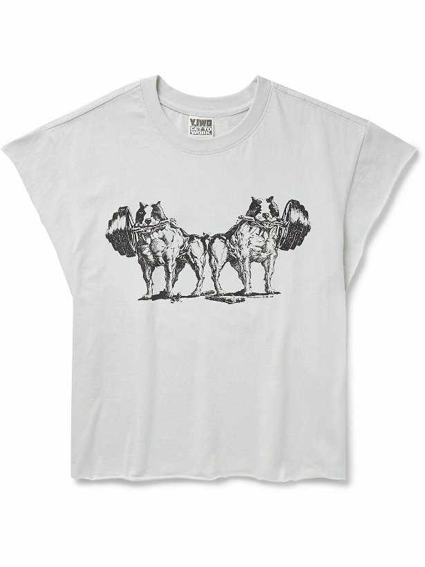 Photo: Y,IWO - Strong Logo-Print Cotton-Jersey T-Shirt - Gray