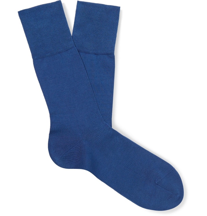 Photo: FALKE - Tiago Stretch Fil d'Ecosse Cotton-Blend Socks - Blue