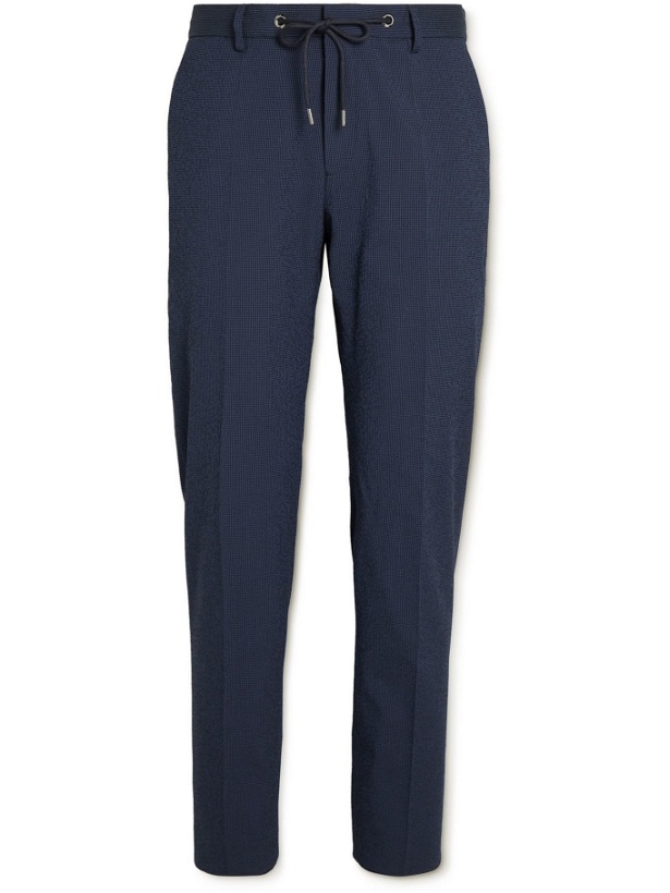 Photo: HUGO BOSS - Bardon Slim-Fit Cotton-Blend Seersucker Drawstring Suit Trousers - Blue