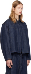 Y's For Men Navy Color Combi Stitch Denim Jacket