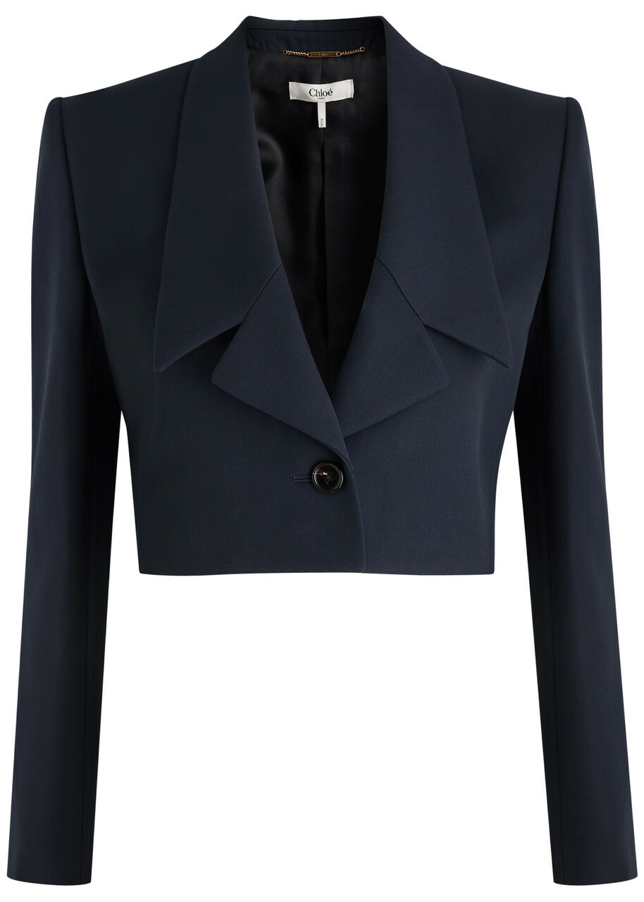 Chloe Women's Navy Cropped Wool Blazer Size 36 (UK8 / S), Notched