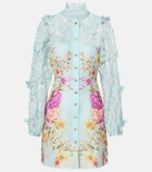 Camilla Embellished lace-trimmed linen and silk minidress