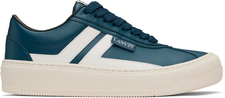 Photo: Lanvin Blue 'Lanvin' Cash Leather Sneakers