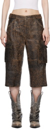 GUESS USA Brown Crackled Leather Cargo Shorts