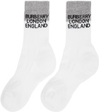 Burberry White & Grey Two-Tone Intarsia Logo Socks