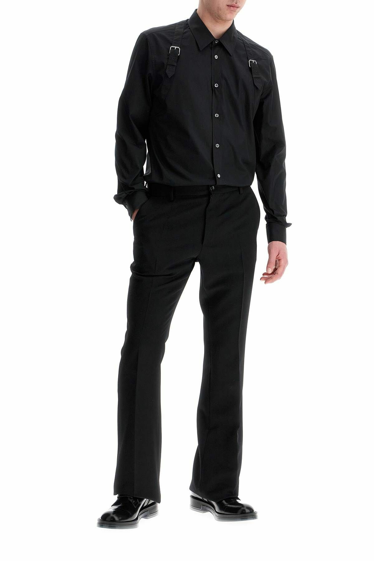 ALEXANDER MCQUEEN poplin harness shirt for men Black