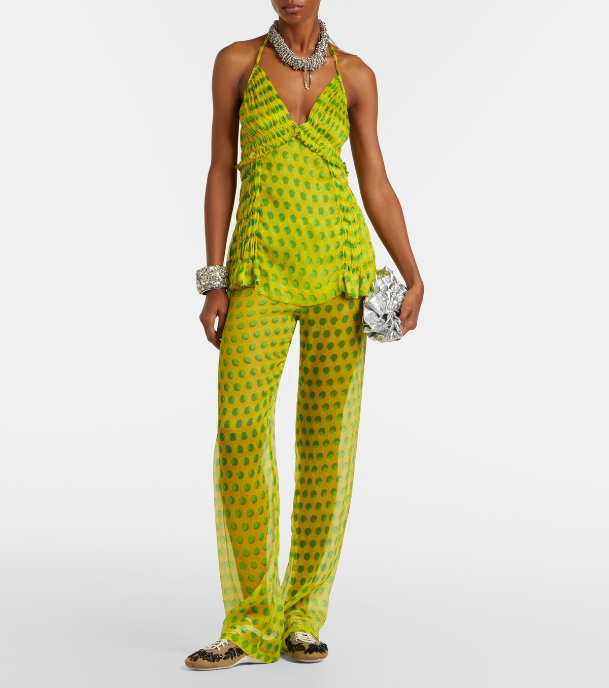 Dries Van Noten Polka-dot silk straight pants